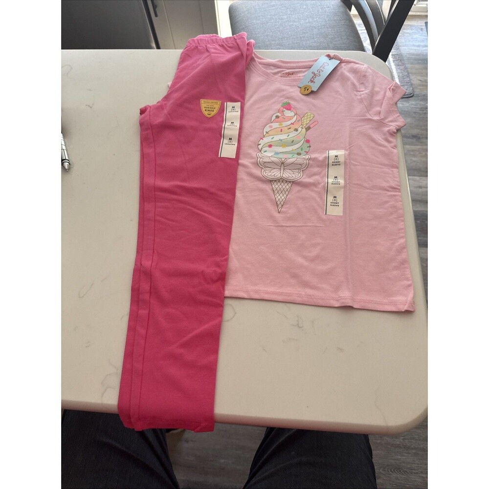 Cat & Jack Girl's Ice Cream Cone & Sprinkles 2PC Set Pink Size Med 8 NWT!